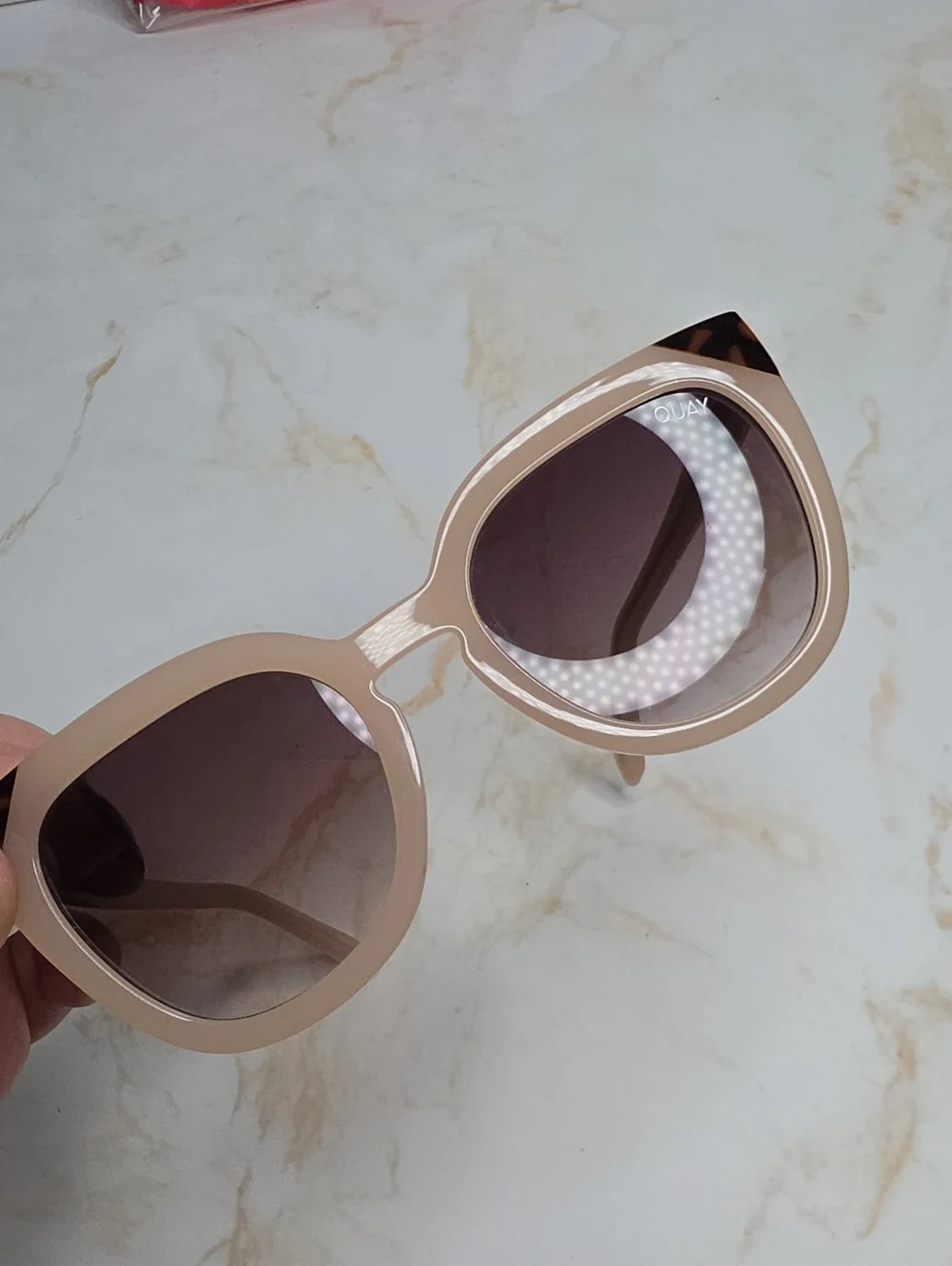 Quay Australia Noosa Nude Beige Cat Eye Sunglasses with Tortoiseshell Tips